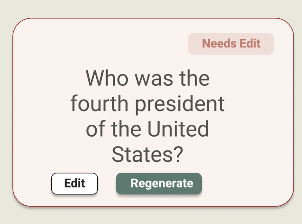 Question card with inline Edit and Regenerate buttons